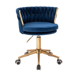 Fotel Hr450K Ciemne Morze Welur Złota Podstawa