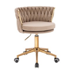 Fotel Hr450K Latte Welur Złota Podstawa