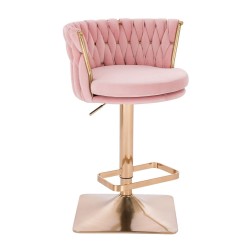 Fotel Hr450Kw Pudrowy Róż Welur Złota Podstawa