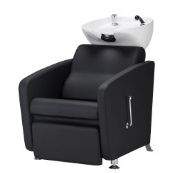 Czarna myjnia fryzjerska z podnóżkiem