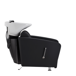 Czarna myjnia fryzjerska z podnóżkiem