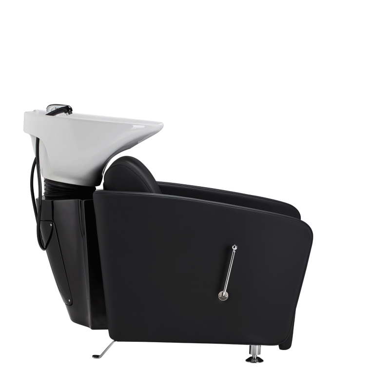 Czarna myjnia fryzjerska z podnóżkiem