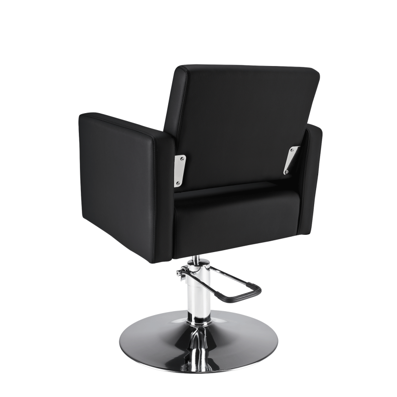 Czarny fotel fryzjerski dyskowa podstawa