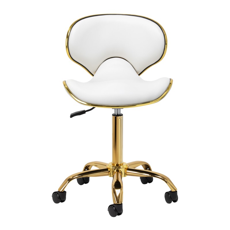 White cushioned stool with gold