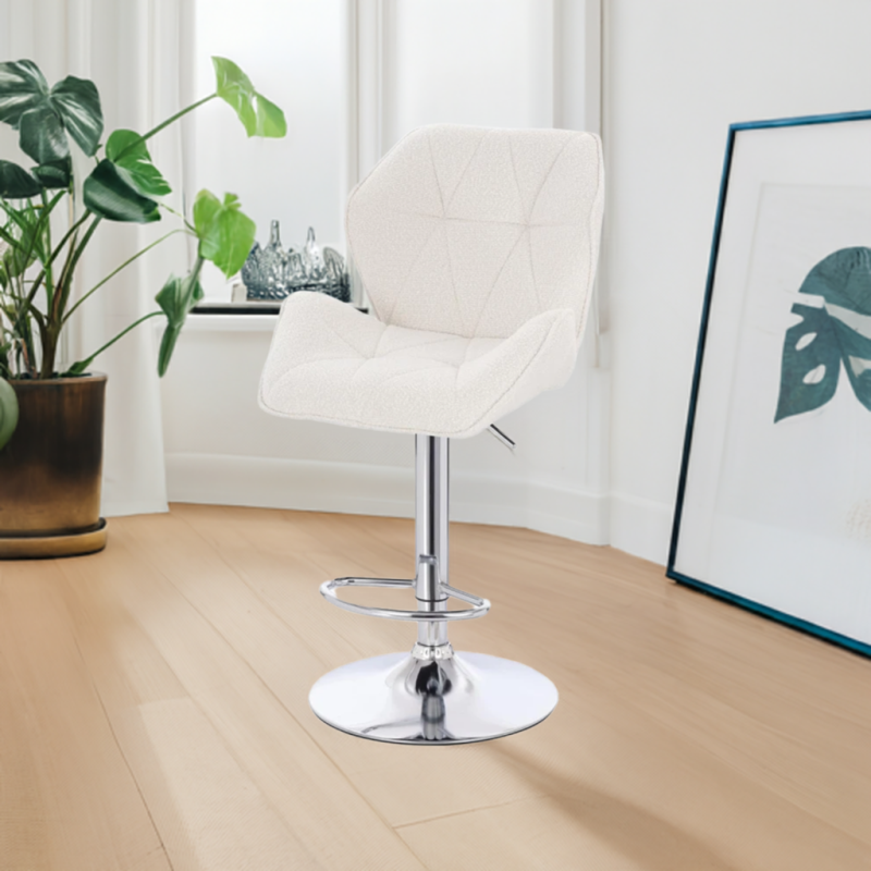 Hoker CRONO W Kremowy Baranek Chromowana Podstawa -Hokery barowe- 