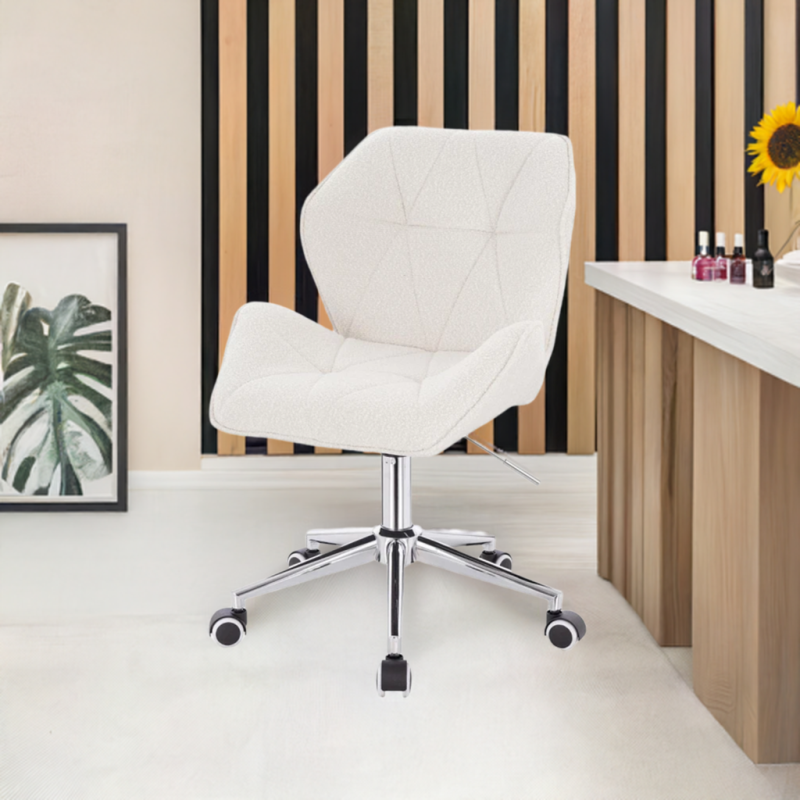 Krzesło kosmetyczne CRONO K Kremowy Baranek Chromowana Podstawa -Krzesła kosmetyczne- 