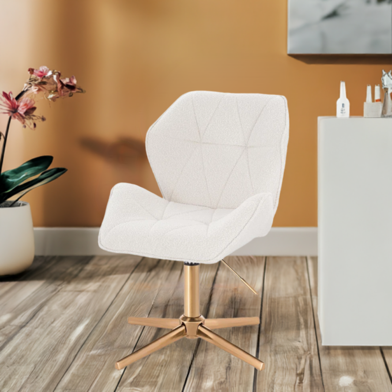 Krzesło kosmetyczne CRONO Cross Kremowy Baranek Złota Podstawa -Krzesła kosmetyczne- 