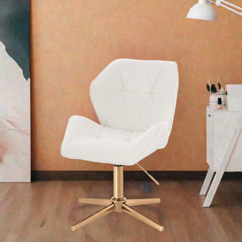 Krzesło kosmetyczne CRONO Cross Kremowy Baranek Złota Podstawa -Krzesła kosmetyczne- 