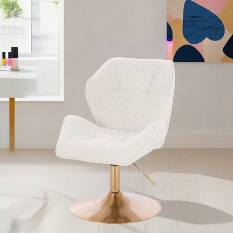 Krzesło kosmetyczne CRONO N Kremowy Baranek Złota Podstawa -Krzesła kosmetyczne- 