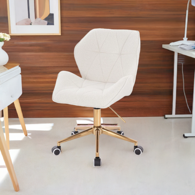 Krzesło kosmetyczne CRONO K Kremowy Baranek Złota Podstawa -Krzesła kosmetyczne- 