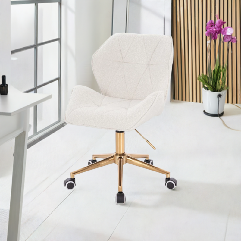 Krzesło kosmetyczne CRONO K Kremowy Baranek Złota Podstawa -Krzesła kosmetyczne- 