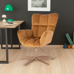 Fotel PEDRO Cross Miodowy Welur Złota Podstawa -Fotele Welurowe- 