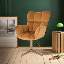 Fotel PEDRO Cross Miodowy Welur Złota Podstawa -Fotele Welurowe- 