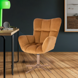 Fotel PEDRO Cross Miodowy Welur Złota Podstawa -Fotele Welurowe- 