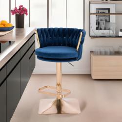 Fotel SANSA Kw Ciemne Morze Welur Złota Podstawa -Fotele Welurowe- 