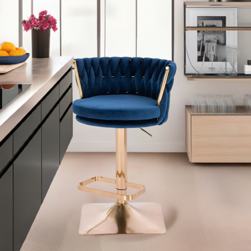 Fotel SANSA Kw Ciemne Morze Welur Złota Podstawa -Fotele Welurowe- 