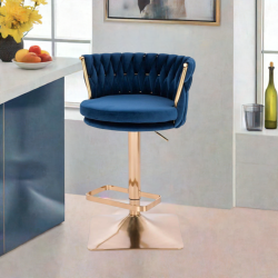 Fotel SANSA Kw Ciemne Morze Welur Złota Podstawa -Fotele Welurowe- 