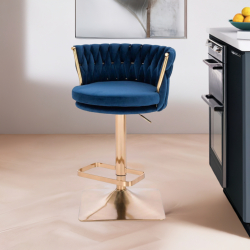 Fotel SANSA Kw Ciemne Morze Welur Złota Podstawa -Fotele Welurowe- 