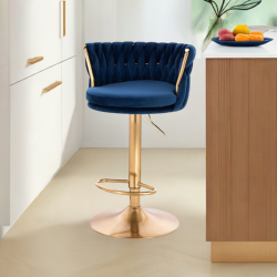 Fotel SANSA W Ciemne Morze Welur Złota Podstawa -Fotele Welurowe- 