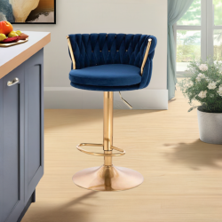 Fotel SANSA W Ciemne Morze Welur Złota Podstawa -Fotele Welurowe- 