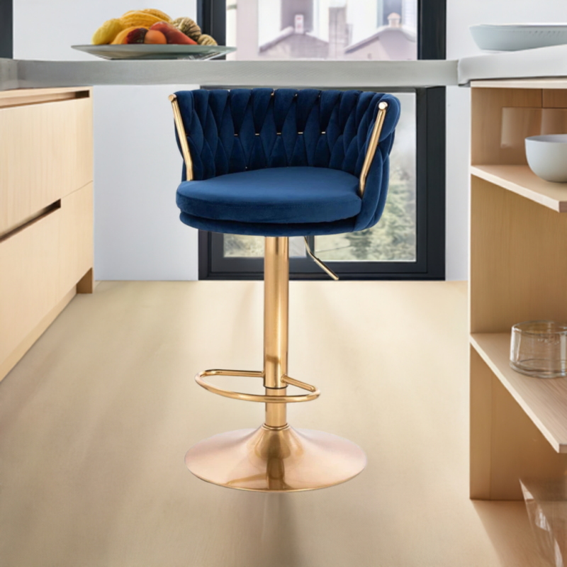 Fotel SANSA W Ciemne Morze Welur Złota Podstawa -Fotele Welurowe- 