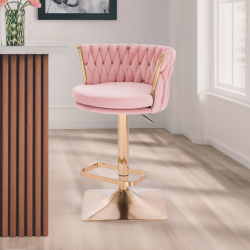 Fotel SANSA Kw Pudrowy Róż Welur Złota Podstawa -Fotele Welurowe- 