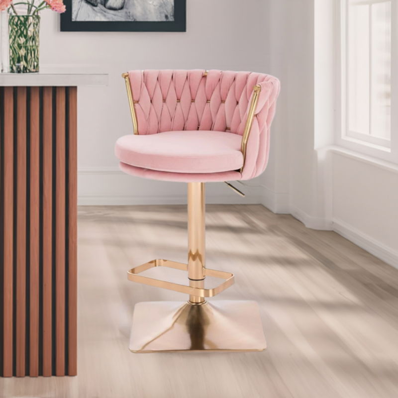 Fotel SANSA Kw Pudrowy Róż Welur Złota Podstawa -Fotele Welurowe- 