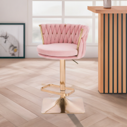 Fotel SANSA Kw Pudrowy Róż Welur Złota Podstawa -Fotele Welurowe- 