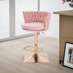 Fotel SANSA Kw Pudrowy Róż Welur Złota Podstawa -Fotele Welurowe- 