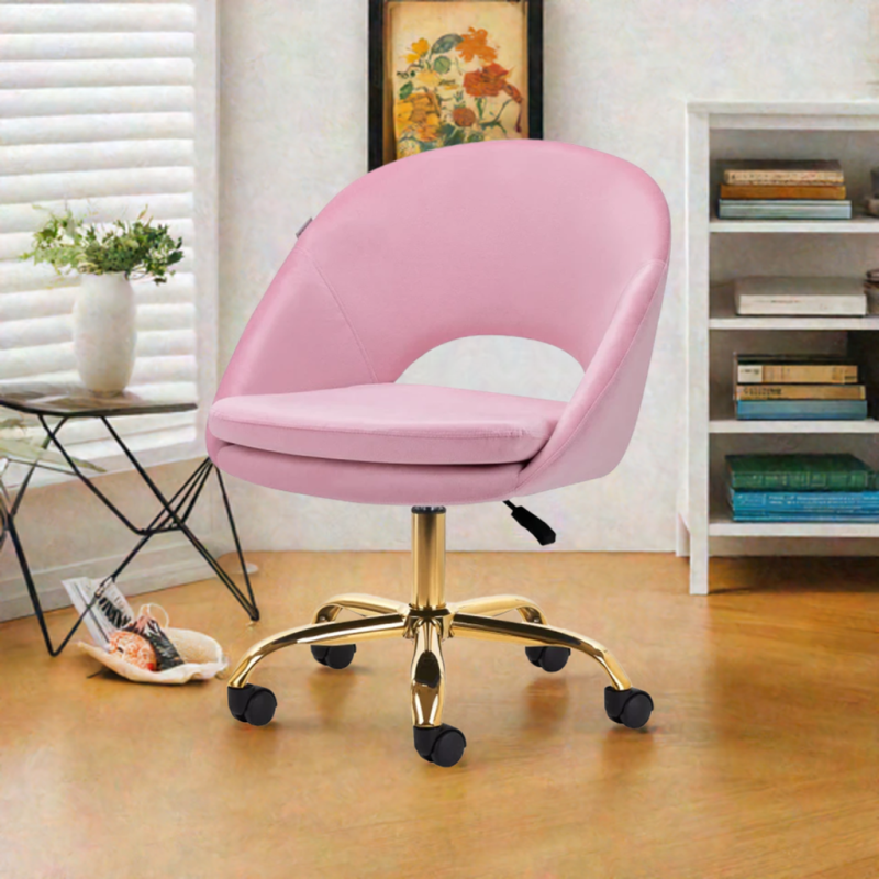 4Rico krzesło obrotowe QS-MF18G aksamit różowe -Krzesła kosmetyczne- 