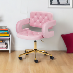 4Rico Krzesło obrotowe QS-OF213G aksamit różowe -Krzesła kosmetyczne- 