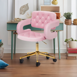 4Rico Krzesło obrotowe QS-OF213G aksamit różowe -Krzesła kosmetyczne- 