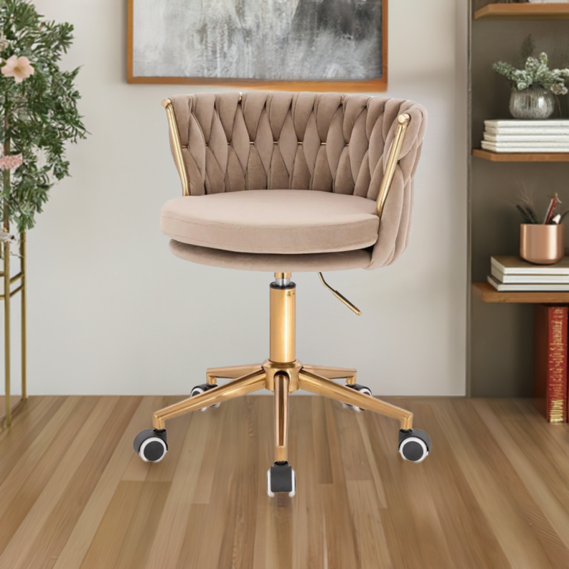 Fotel SANSA K Latte Welur Złota Podstawa -Fotele Welurowe- 