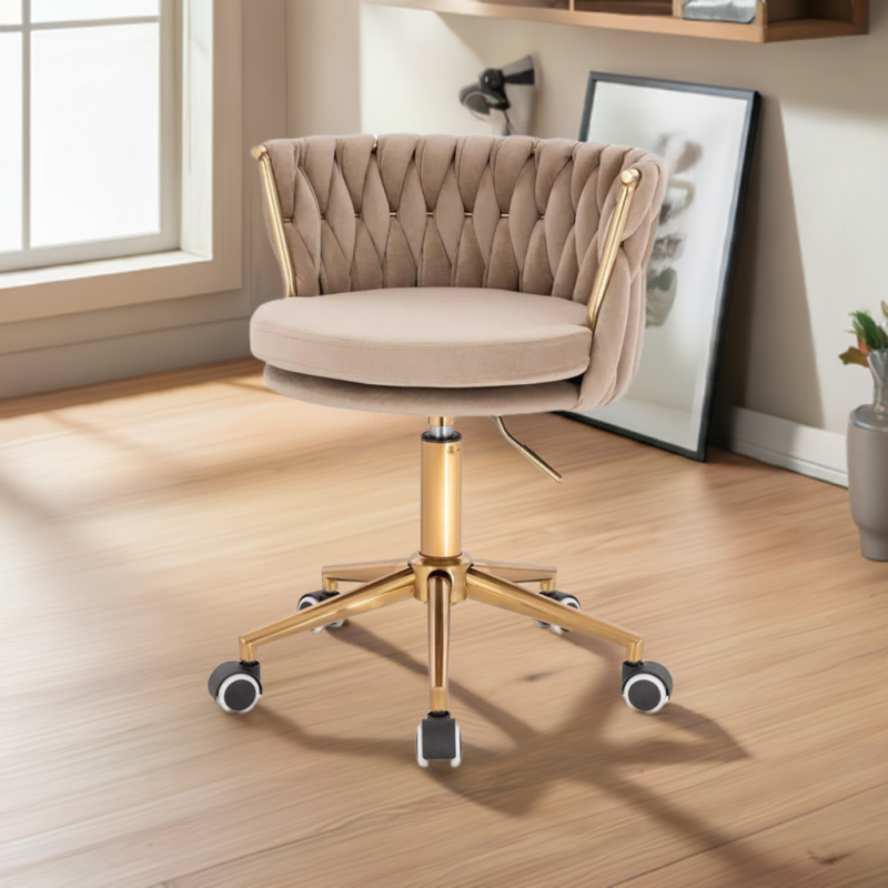 Fotel SANSA K Latte Welur Złota Podstawa -Fotele Welurowe- 