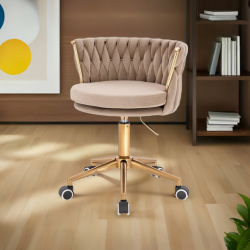 Fotel SANSA K Latte Welur Złota Podstawa -Fotele Welurowe- 