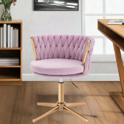 Fotel SANSA Cross Wrzosowy Welur Złota Podstawa -Fotele Welurowe- 