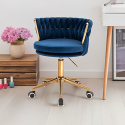 Fotel SANSA K Ciemne Morze Welur Złota Podstawa -Fotele Welurowe- 