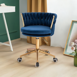 Fotel SANSA K Ciemne Morze Welur Złota Podstawa -Fotele Welurowe- 