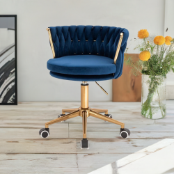 Fotel SANSA K Ciemne Morze Welur Złota Podstawa -Fotele Welurowe- 