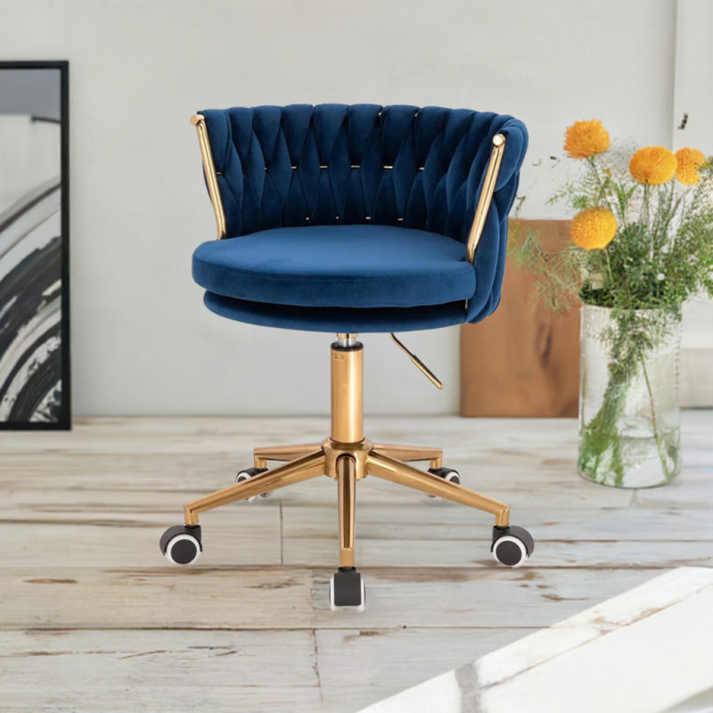 Fotel SANSA K Ciemne Morze Welur Złota Podstawa -Fotele Welurowe- 