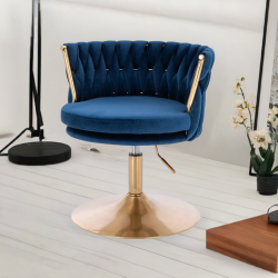 Fotel SANSA N Ciemne Morze Welur Złota Podstawa -Fotele Welurowe- 