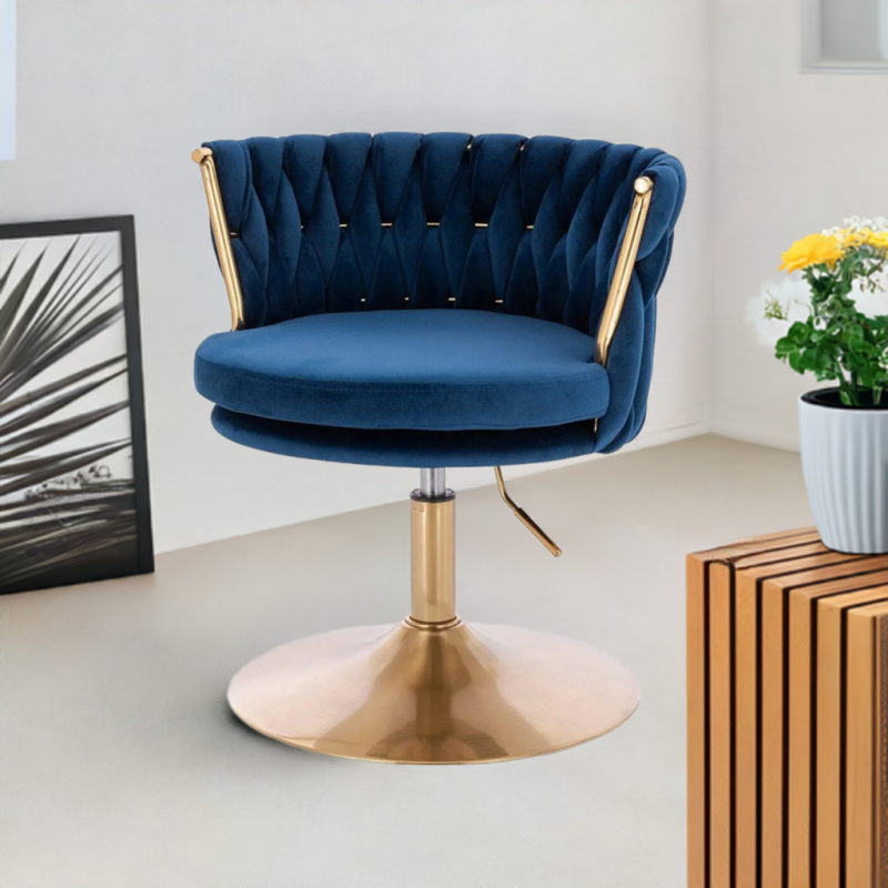 Fotel SANSA N Ciemne Morze Welur Złota Podstawa -Fotele Welurowe- 