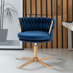 Fotel SANSA Cross Ciemne Morze Welur Złota Podstawa -Fotele Welurowe- 