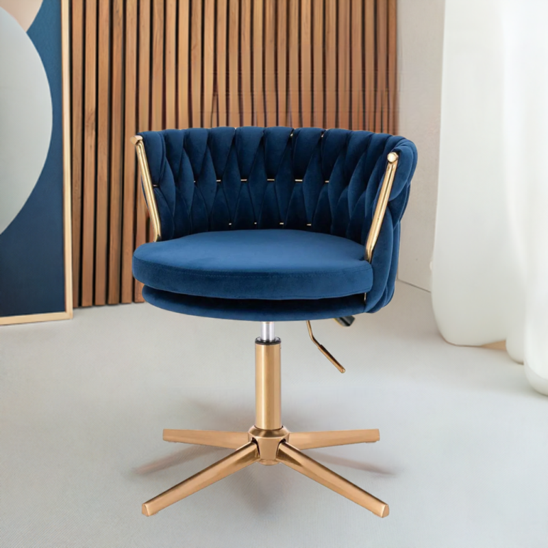 Fotel SANSA Cross Ciemne Morze Welur Złota Podstawa -Fotele Welurowe- 