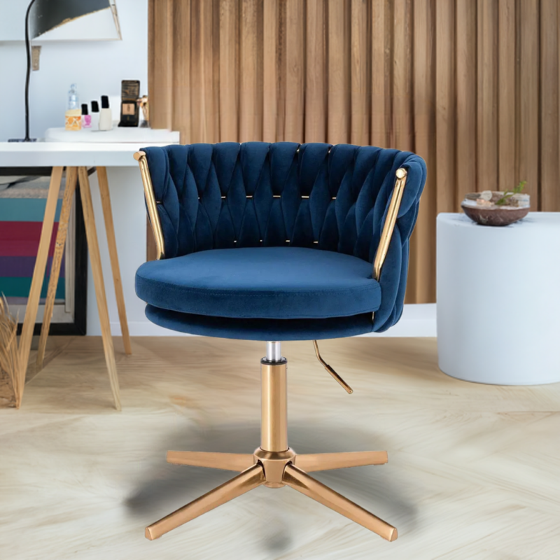 Fotel SANSA Cross Ciemne Morze Welur Złota Podstawa -Fotele Welurowe- 