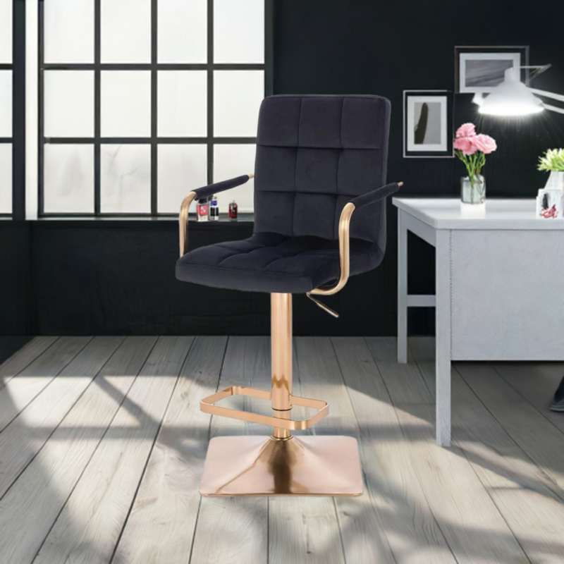 Black velour cosmetic stool gold