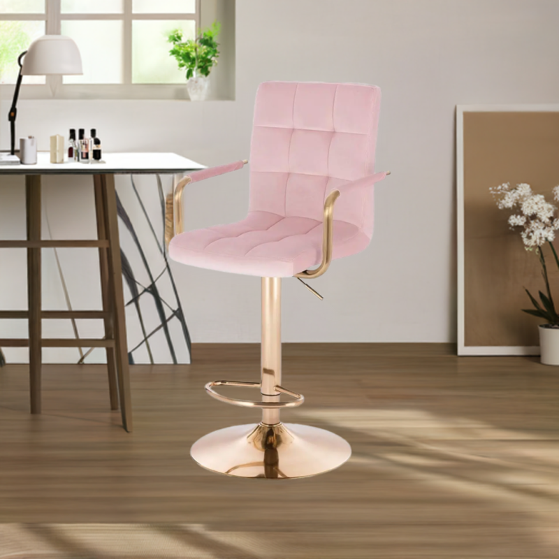 Powder-pink velour chair gold base