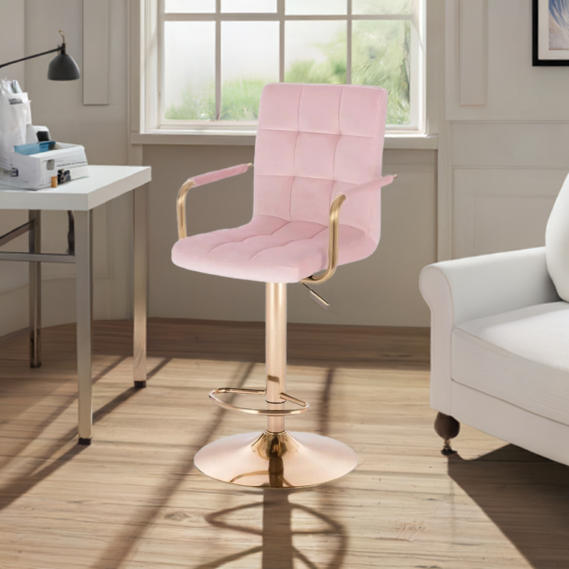 Powder-pink velour chair gold base