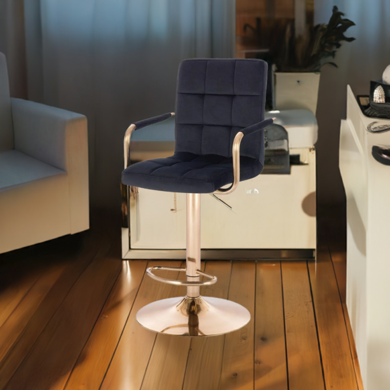 Black velour stool gold base