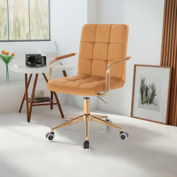 Honey velvet chair, gold wheels